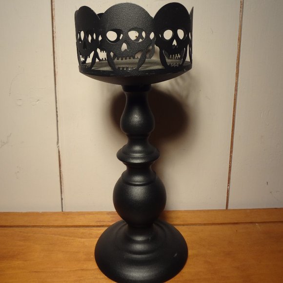 Metal and Wood Skull Candle Holder - Picture 1 of 5
